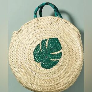 Anthropologie Maud Fourier palm leaf circle tote basket